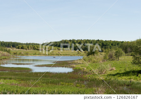 Small lake with marshy shores Small lake with marshy shores 126826167