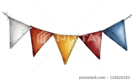 Festive Banner Featuring Colorful Triangular Pennants on Clean White Background 126826283
