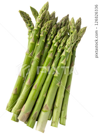 Fresh asparagus spears isolated on transparent background. Crisp green stalks with natural texture, healthy vegetable 126826336
