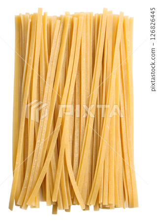 Uncooked pasta linguine isolated on transparent background, italian cuisine ingredient, long flat noodles, raw wheat pasta Uncooked pasta linguine isolated on transparent background, italian cuisine ingredient, long flat noodles, raw wheat pasta 126826445