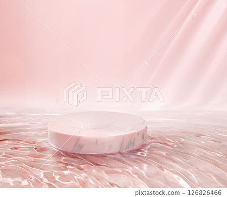 Cosmetic display product stand in the water on pink background Cosmetic display product stand in the water on pink background 126826466