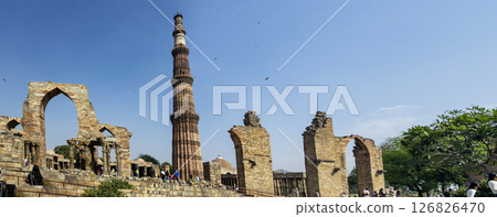 Travelling to wonders of the world place Qutub Minar an Unesco world heritage site at Dehli, India. Travelling to wonders of the world place Qutub Minar an Unesco world heritage site at Dehli, India. 126826470