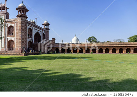 Travelling to wonders of the world place Taj Mahal an Unesco world heritage site at Agra, Uttar Pradesh, India on 7th March 2024. 126826472