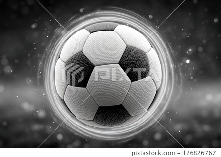 Soccer Ball with White Energy Aura on Dark Background 126826767