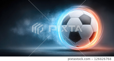 Soccer Ball with Blue and Orange Motion Effect 126826768
