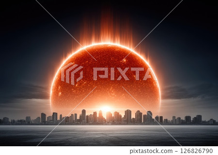 Radiant Sun Rising Behind Modern City 126826790