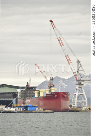 Photographing the scenery of Hakodate Dock at Hakodate Port in Hakodate, Hokkaido in spring 126826856