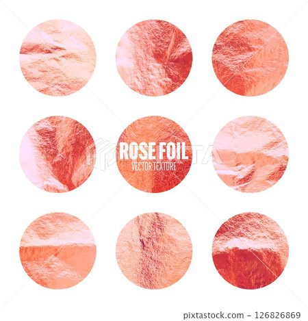 Rose gold foil, shiny handmade circles. Golden glittering texture, pattern. Luxury shining hand drawn background. Wedding greeting card decoration elements. Modern minimalist art. Vector illustration Rose gold foil, shiny handmade circles. Golden glittering texture, pattern. Luxury shining hand drawn background. Wedding greeting card decoration elements. Modern minimalist art. Vector illustration 126826869