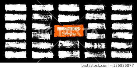 Grunge brush strokes, lines, ink smudges, hand-drawn scribble shapes. Handmade sketchy marks, acrylic stains, charcoal streaks. Paint textures, dry brush effect. Marker underline. Vector illustration 126826877