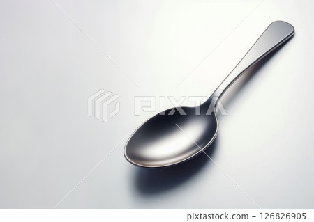 A spoon made of metal on a light background. Space for text. 126826905