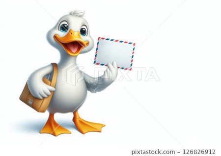 A duckling postman with a letter. Space for text. 126826912