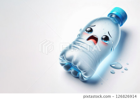 A sad plastic bottle with a face. Space for text. 126826914