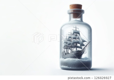 A ship in a bottle, surrounded by ice. Space for text. 126826927