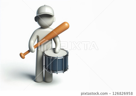 Figure with a baseball bat and a drum. Space for text. Figure with a baseball bat and a drum. Space for text. 126826958