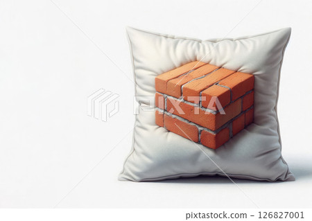Soft pillow with brick wall texture. Space for text. Soft pillow with brick wall texture. Space for text. 126827001