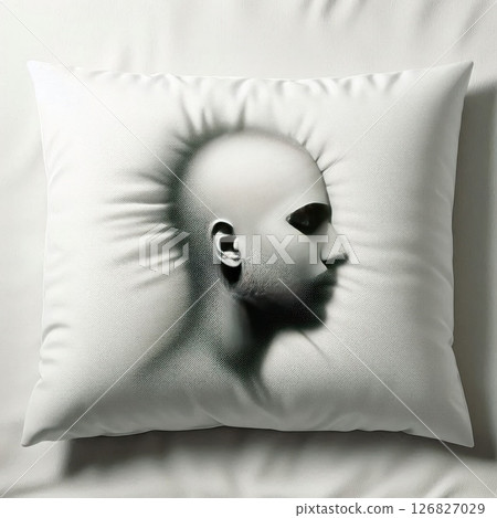 Pillow with head silhouette imprinted in fabric. 126827029