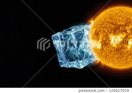 The paradox of space: ice and the sun in deadly proximity. Space for text. 126827059