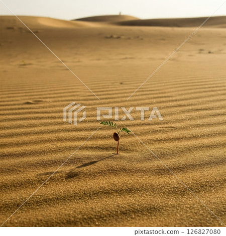 The sprout makes its way through the desert sands. The sprout makes its way through the desert sands. 126827080