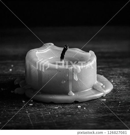 An extinguished candle with drops of hardened wax. An extinguished candle with drops of hardened wax. 126827081