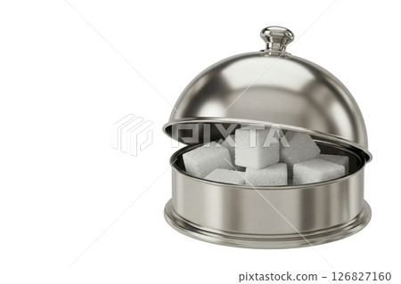 Sugar cubes in a metal dish. Space for text. Sugar cubes in a metal dish. Space for text. 126827160