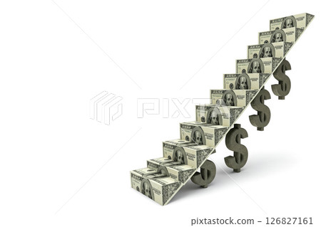 A ladder of dollars on currency signs. Space for text. 126827161