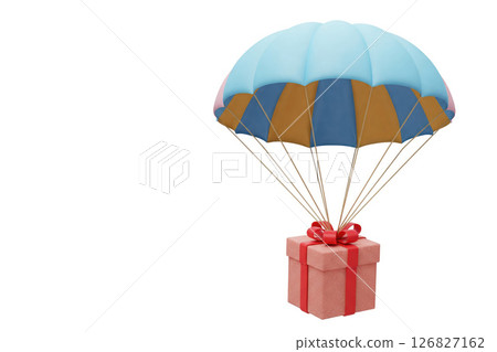 A blue parachute gift. Space for text. A blue parachute gift. Space for text. 126827162