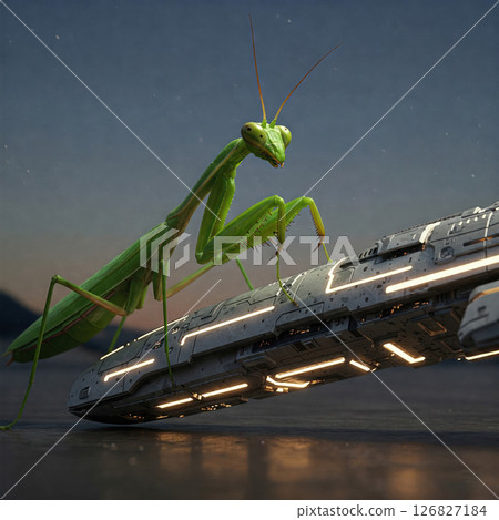 A praying mantis on a spaceship in science fiction. A praying mantis on a spaceship in science fiction. 126827184