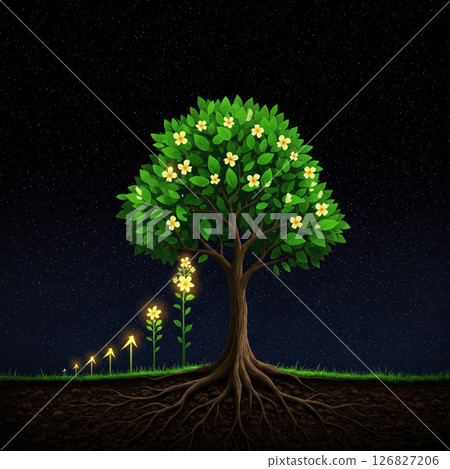 Illustration of the growth of a tree as a symbol of business development. Illustration of the growth of a tree as a symbol of business development. 126827206