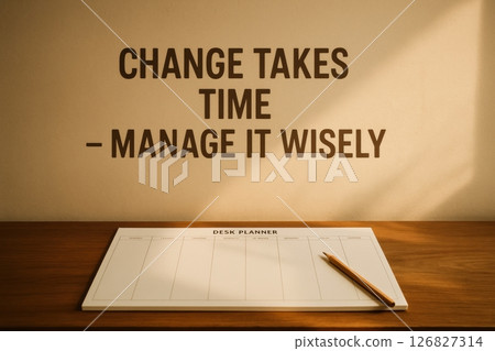 Inspirational Workspace Decor with Motivational Quote and Desk Planner 126827314