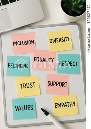 Colorful Sticky Notes Highlighting Inclusion and Diversity Concepts 126827412