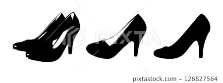 Realistic Silhouettes of Classic Retro Women's Shoes in Vintage Fashion Style 126827564