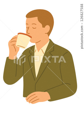 商人喝咖啡的平面插圖 126827588