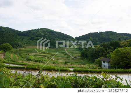 日本岡山縣三崎町大川西梯田的美麗風景 日本岡山縣三崎町大川西梯田的美麗風景 126827742