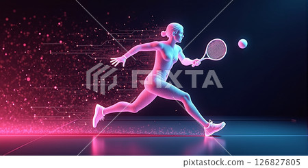 illustrative depiction of a tennis player made of bright graphic lines, dynamics and speed of the tennis game 126827805