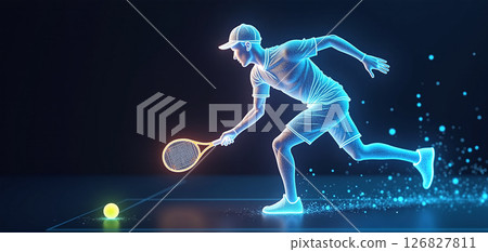 illustrative depiction of a tennis player made of bright graphic lines, dynamics and speed of the tennis game 126827811