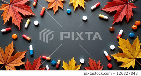 Dietary supplements such as vitamins and trace elements in tablet form to strengthen the body's defenses against diseases in autumn and winter 126827848