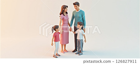 Illustrative depiction of a happy family standing together with children, family network and social family support 126827911