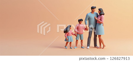 Illustrative depiction of a happy family standing together with children, family network and social family support 126827913