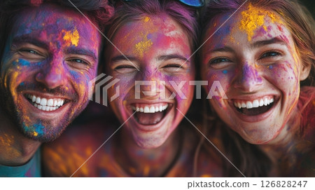 Group Of Friends Celebrating Holi With Laughter 126828247