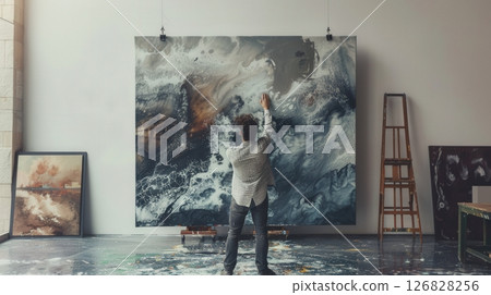Man Hanging A Big Canvas Art Man Hanging A Big Canvas Art 126828256