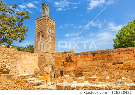 Chellah medieval muslim necropolis ruins with minaret tower, Rabat, Morocco Chellah medieval muslim necropolis ruins with minaret tower, Rabat, Morocco 126828421