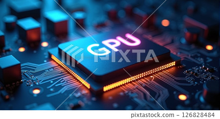 High-performance gpu processor mounted on advanced technological motherboard circuitry High-performance gpu processor mounted on advanced technological motherboard circuitry 126828484