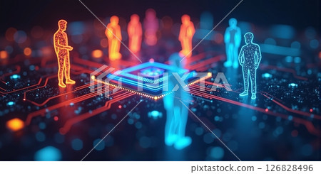 People on a circuit board,digital dependents who rely heavily on digital technologies and the internet in their lives 126828496