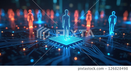 People on a circuit board,digital dependents who rely heavily on digital technologies and the internet in their lives 126828498