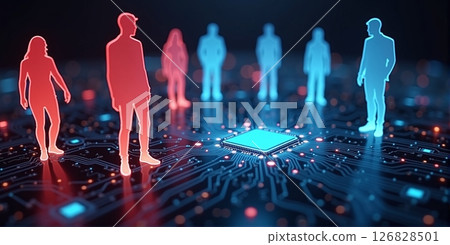 People on a circuit board,digital dependents who rely heavily on digital technologies and the internet in their lives 126828501