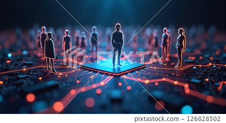 People on a circuit board,digital dependents who rely heavily on digital technologies and the internet in their lives 126828502