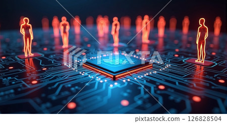 People on a circuit board,digital dependents who rely heavily on digital technologies and the internet in their lives 126828504