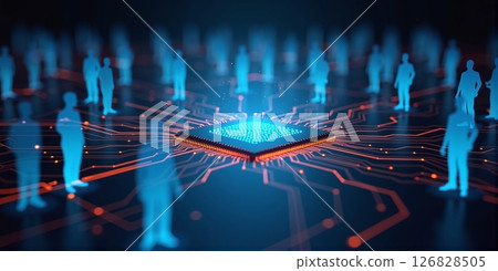 People on a circuit board,digital dependents who rely heavily on digital technologies and the internet in their lives 126828505