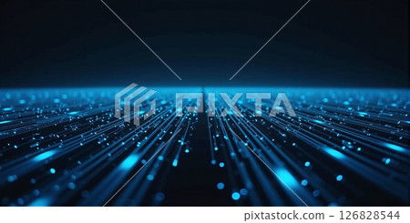 A vibrant digital cyberspace background, filled with glowing grids and data streams, evokes a futuristic world 126828544