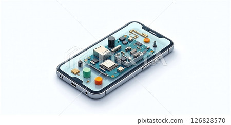 A fully transparent smart phone that unveils its inner electronic landscape, transforming technology into a mesmerizing visual experience 126828570